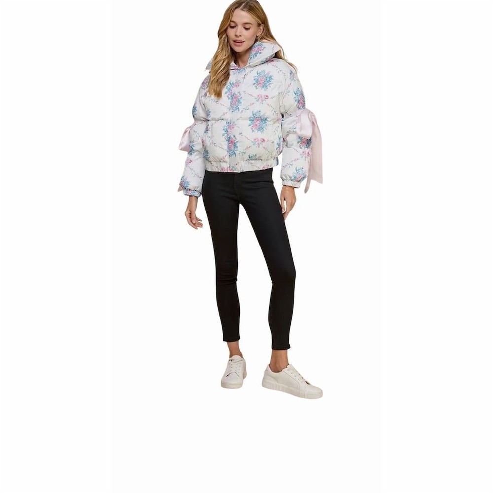 Loveshack Fancy Inspired Floral Puffer Jacket Multicolor Bow - Picture 5 of 5